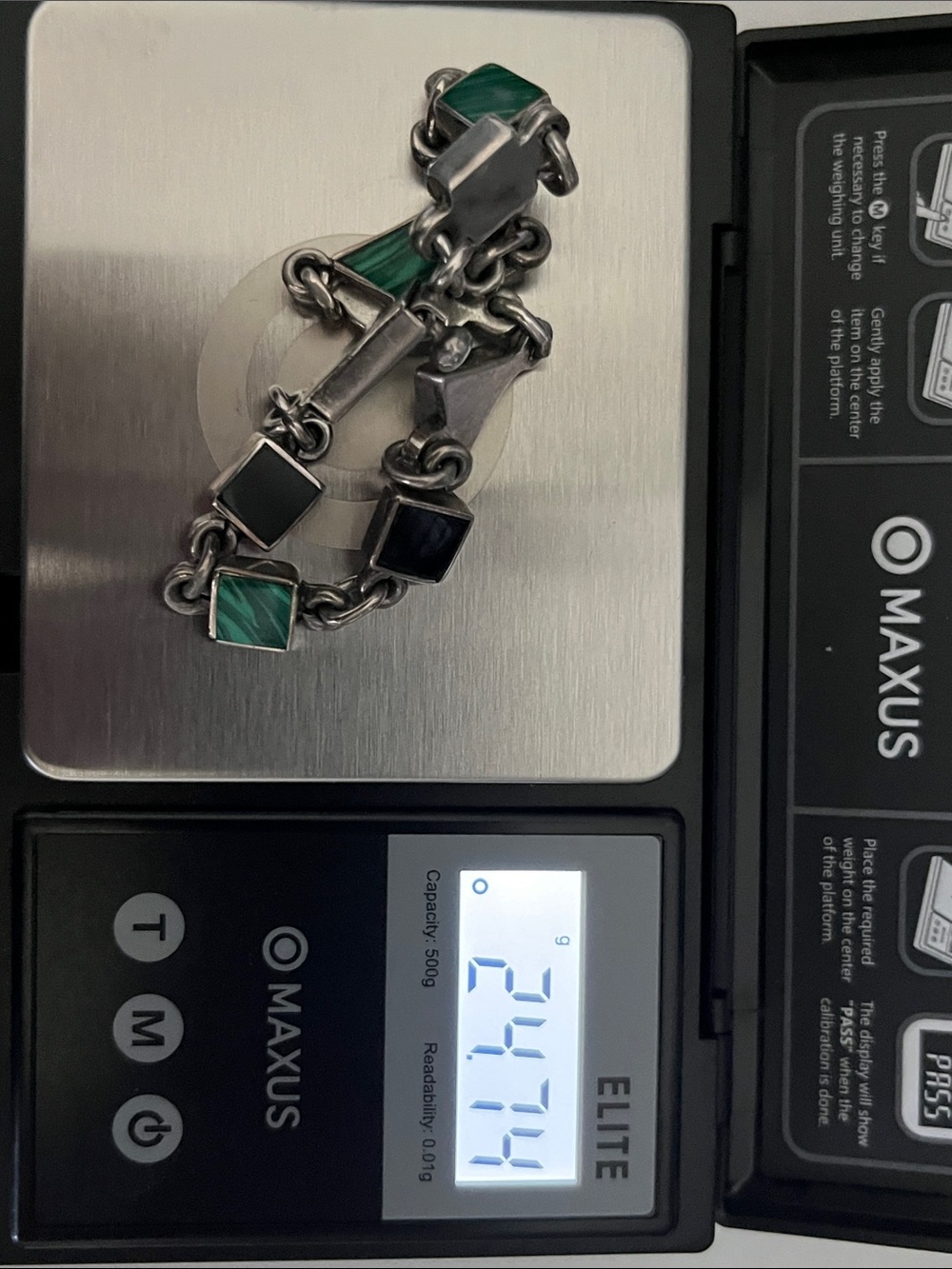 Mexico 925 Silver Geometric Green & Black Bracelet - Picture 15 of 15